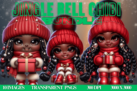 Black Girl Christmas Gift Chibi Bundle: Bold Holiday Design Assets