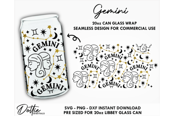 Gemini 20oz Libbey Glass Can Wrap SVG: Your Go-To Design Asset