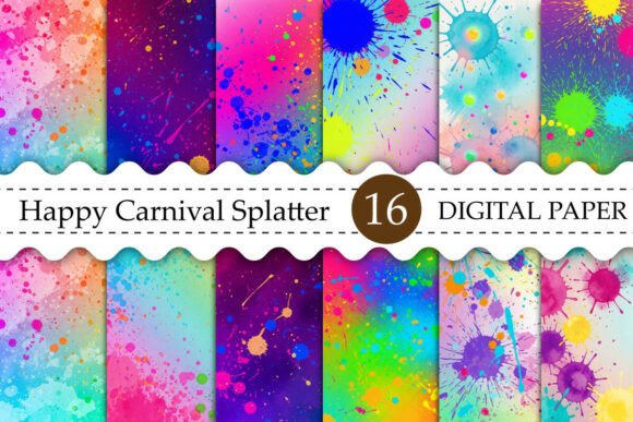 Happy Carnival Splatter Backgrounds: Vibrant Digital Papers for Creative Projects