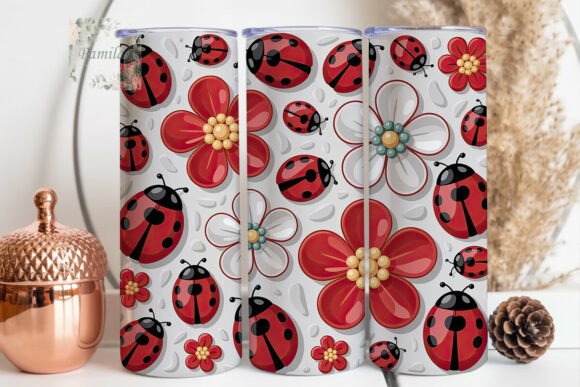 Ladybug Flower Garden: A Charming 20oz Skinny Design