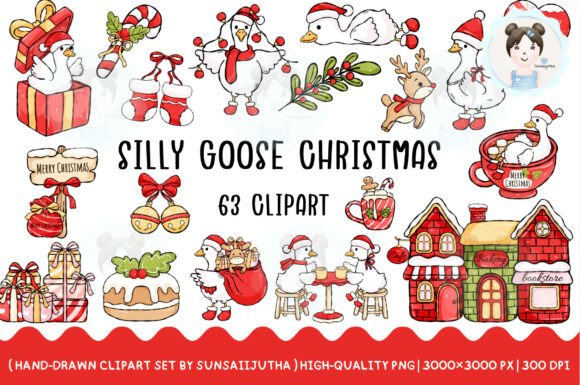 Silly Goose Christmas Clipart: Hand-Drawn Holiday Charm