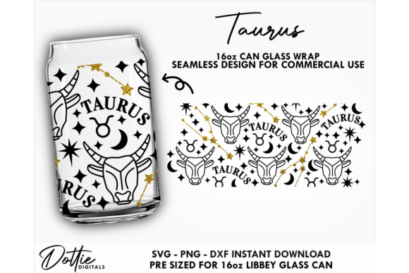 Taurus 16oz Libbey Glass Can Wrap SVG: Precision Meets Personality