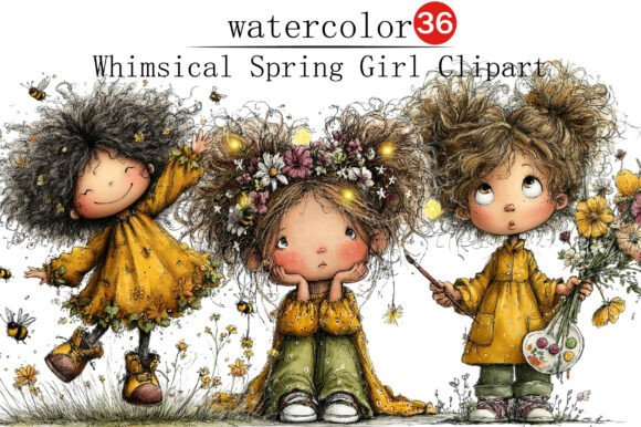 Whimsical Spring Girl Clipart: Fresh Vectors for Your Creative Projects